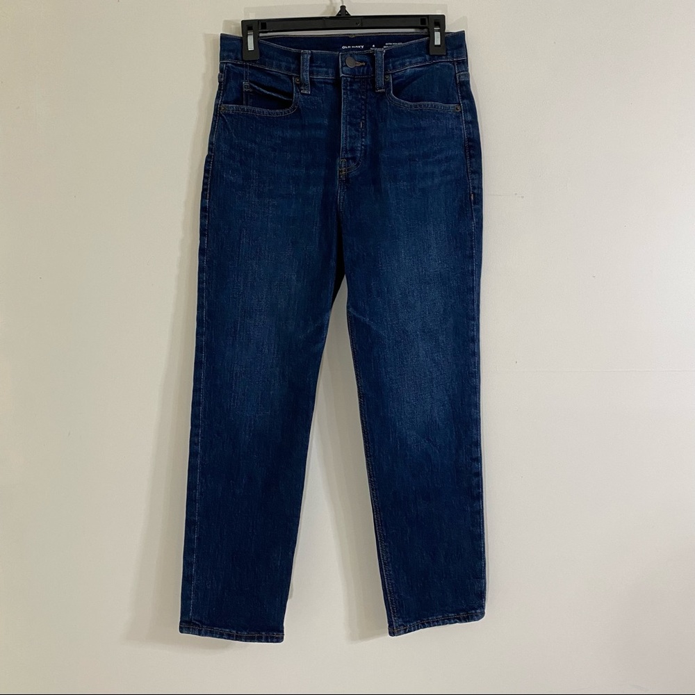 Old Navy Extra High Rise Sky-Hi Straight Secret-Slim Pocket Dark Wash Denim 4P